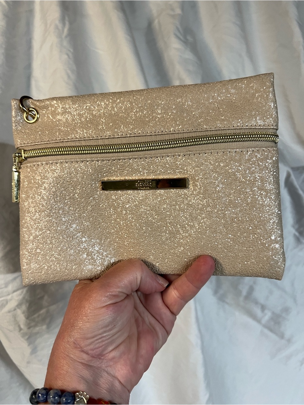 Jones New York Beige/shimmer Charging pouch with Gold Hardware